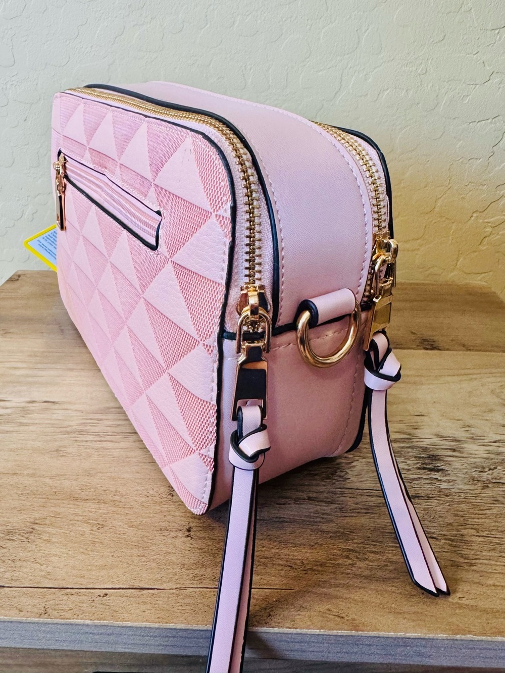 Textured Pink Geometric Crossbody Bag and Wallet Set with Glitter Strap NWT - Picture 8 of 9